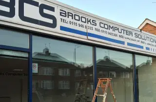 Brooks Computer Solutions original shop front, 0115 phone number, local computer repair shop Nottingham.